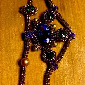 Swarovski crystal amethyst purple cabochon asymmetrical bead necklace long tassl